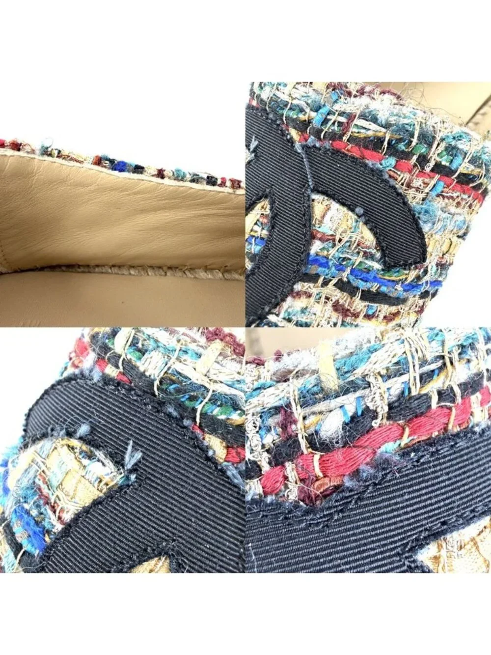 Chanel Sneakers Espadrilles Flat Shoes CC Logo Slip-on Tweed Multicolor Black